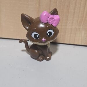 Vtg Barbie Pet Vet Cat  Figure Pink Bow 90s Brown Kitten Doll Toy Mini